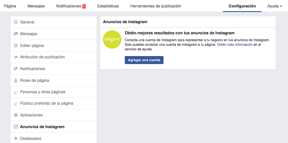 Vincular el perfil de Instagram con tu Página de Facebook 