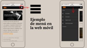Usabilidad en la web móvil ejemplo menu
